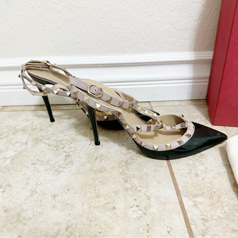 Valentino Green Leather Rockstud Ankle Strap Pumps heels Size 39 - Picture 5 of 8